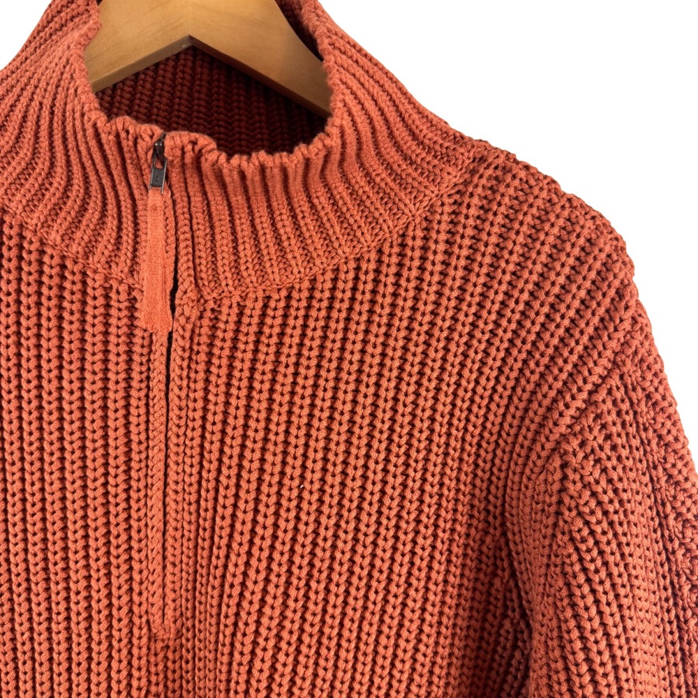 Poetry Quarter Zip Sweater Womens 12 Orange Cotton Ribbed Funnel Neck Pullover